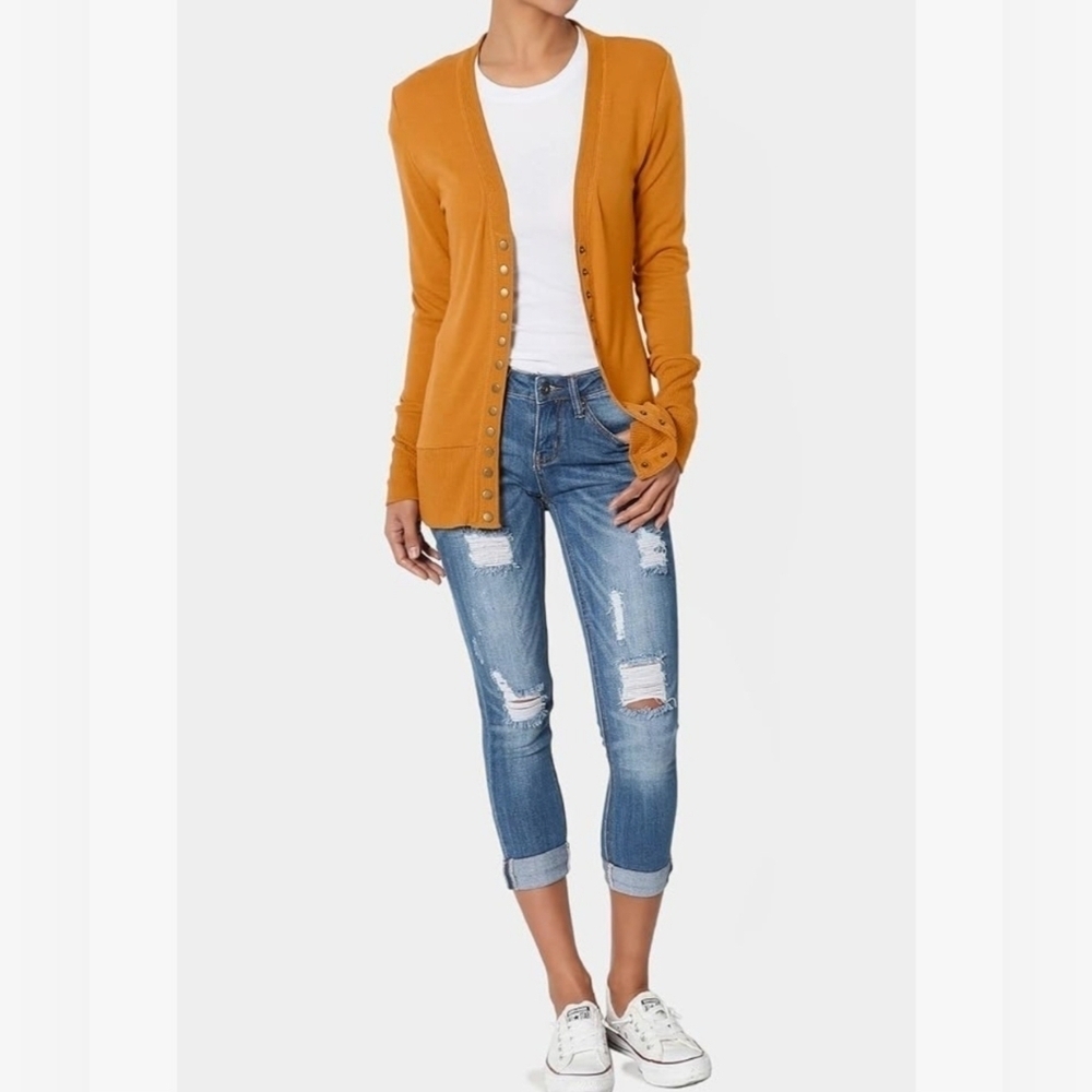 Clothing Ave. Snap Button Long Sleeve Knit Midi Cardigan Small - Picture 12 of 12
